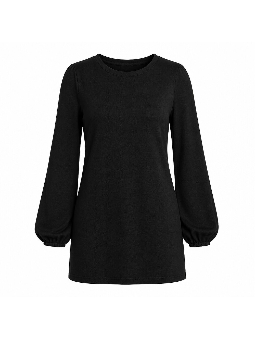 Black Long Sleeve Mini Dress with Elastic Cuffs - Size M